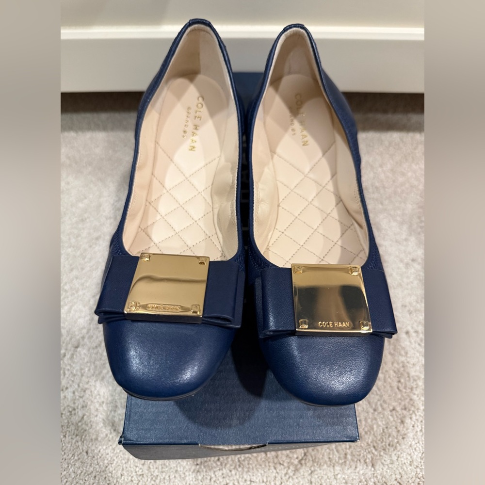 Cole Haan Blue and Cream Quilted Flats